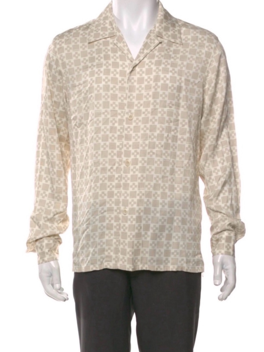 Sandro Cream Beige Patterned Long-Sleeve Button-Down Shirt